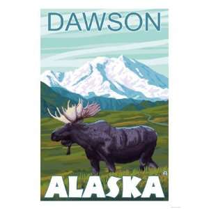 Moose Scene, Dawson, Alaska Giclee Poster Print, 24x32 