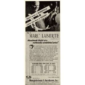   Ad Marc Laberte Violin Buegeleisen Jacobson cello   Original Print Ad