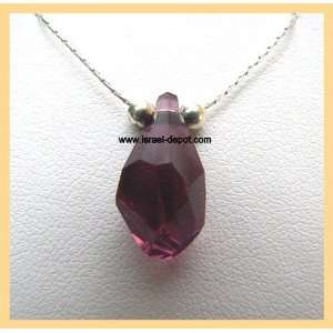   Burgundy Polygon Crystal 925 Silver Chain Necklace 