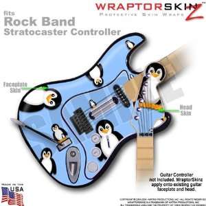 Penguins on Blue WraptorSkinz Skin fits Rock Band Stratocaster Guitar 