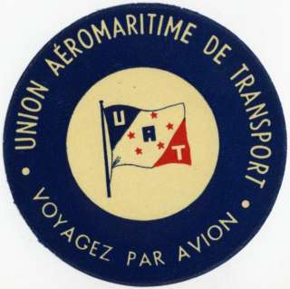 UNION AEROMARITIME de TRANSPORT   Old UAT Airline Label  