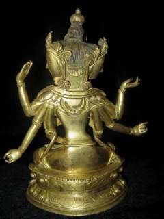 Tibetan 24K Gold Gilt 3 faced & 8 armed Namgyalma Statu  