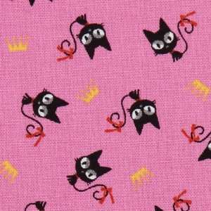 pink Kokka canvas fabric black kitty from Japan (Sold in 