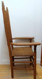 Antique Rattan Maple Straight Back Arm Chair LJ Colony  