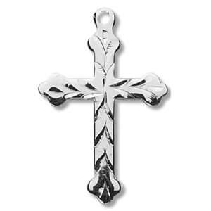  Sterling Silver Fancy Etched Cross 18 Chain  Gift Boxed 
