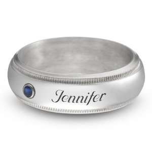   Sterling Family 1 Name And Birthstone Milgrain Band Ring Gift Jewelry