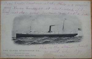 1906 Postcard Clyde Steamship Co. Steamer, SS Iroquois  