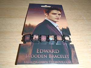 TWILIGHT BREAKING DAWN PART 1 EDWARD WOODEN BRACELET WITH 12 CHARMS ON 