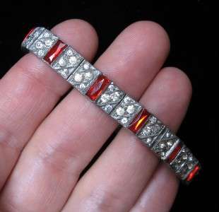   VINTAGE Art DECO Pot Metal RHINESTONE Paste BRACELET Old Jewelry Red
