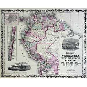  Johnson 1862 Antique Map of Venezuela, New Grenada, Ecuador 