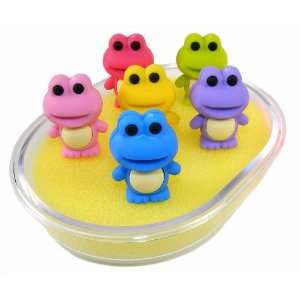  Iwako Japanese Erasers In A Mini Bento Box   6 Color Frogs 