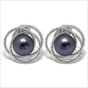  Spiral Trixy Black Body Color Akoya Cultured Pearl Earring 
