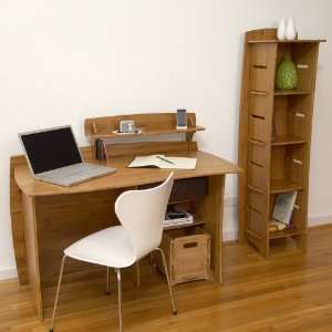  Bamboo Compact 48W Desk with File Cart and Bookcase 