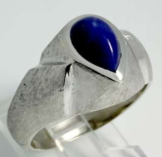 VINTAGE 14K WHITE GOLD SIGNED 3CT PEAR LINDE STAR SAPPHIRE MENS RING 