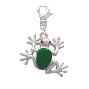  Large Green Enamel Tree Frog Clip On Charm Arts, Crafts 