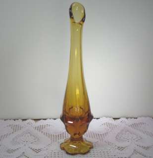 Fenton Art Glass Valencia Colonial Amber Swung Bud Vase Panelled 11 