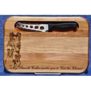  Smooth Collie Laser Engraved Dog Cheese Board with Knife 