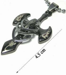 PS47 STAINLESS STEEL 3 RINGS TRIBAL TATTOO SWORD BLADE PENDANT CHAIN 