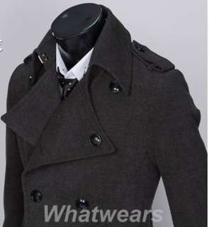   Wool Double Breasted Cowl Collar Long Trench Coat 4 Size Dark Grey Z08