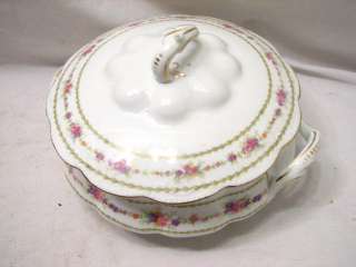 BASSETT LIMOGES AUSTRIA CHINA SOUP TUREEN FLORAL ROUND  
