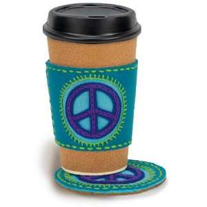   Embroidery, Peace Sign Coffee Cozy and Coaster Arts, Crafts & Sewing