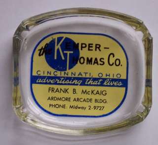 Glass Ashtray 1950s Kemper Thomas McKaig Cincinnati OH  