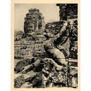  1929 Angkor Thom Bayon Garuda Tower Cambodia Temple Art 