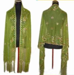 Gorgeous Green Tassels Flowers Ladies/girls shawl/scarf  