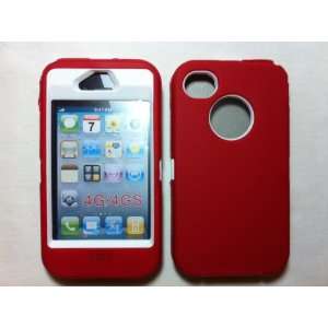  Iphone 4s Body Armor Case Otterbox Style Red & White 3 