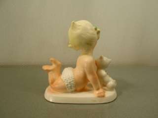   NAPCO/NAPCOWARE #C 6064 BABY GIRL w/ KITTEN CAT CUTE Ceramic Figurine
