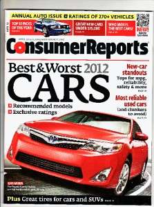 2012 April issue Consumer Reports Annual auto issue Best & Worst 2012 