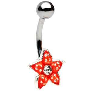    Red Hibiscus Flower Belly Ring   
