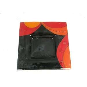 Fused Glass Art Plate Shades of Black/Red/Orange Large  