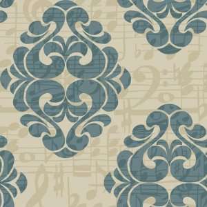  (Musical Notes) Steel Blue on Taupe Wallpaper in Risky Business II