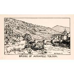  1905 Lithograph Arramele Bridge Tolosa Spain River Oria 