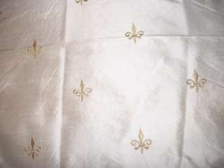 Silk Dupioni Fabric ~ Fleur de Lis ~ Ivory, Embroidered  