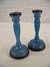 Pair Art Deco Blue Candle Holders Vintage