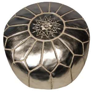  Moroccan Pouf   Silver Leather