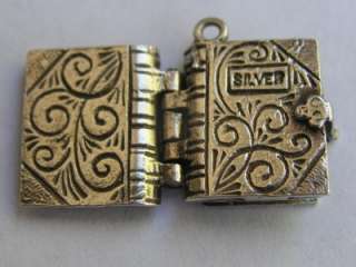 LOVELY ENGLISH VINTAGE SILVER BIBLE CHARM Opens to Silver Page w/ Lord 