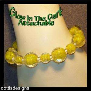 GLOW IN THE DARK YELLOW MEDICAL ID STRETCH ATTACHABLE BEADED BRACELET