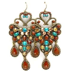  Gold Finish Multi Color Formica and Crystal Earrings 