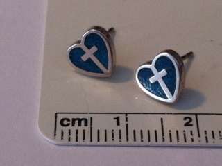 Sterling Silver Turquoise Heart w/ Cross Stud Earrings  
