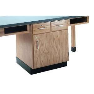  Oak Wood 4 Station Table with Compartment Apron and Drawer Cabinet 