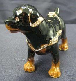 Swarovski Bejeweled Rottweiler Puppy Dog Trinket Box  