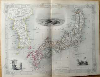 FINE 1851 ORIGINAL ANTIQUE TALLIS MAP OF JAPAN & KOREA  