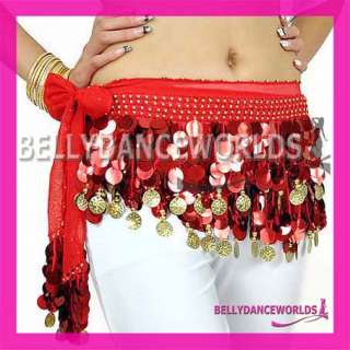 12 BELLY DANCE HIP SCARF SKIRT WRAP GOLD COIN WHOLESALE  