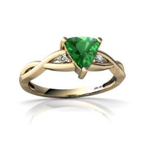  14K Yellow Gold Trillion Created Emerald Ring Size 5.5 