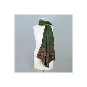  NOVICA Wool scarf, Jade Blossoms