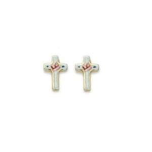  2/8 14K Gold Filled Cross Earrings w/ White and Rose 