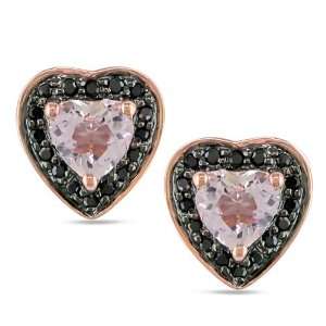  10K Rose Gold, Black Diamond and Morganite Earrings, (.12 